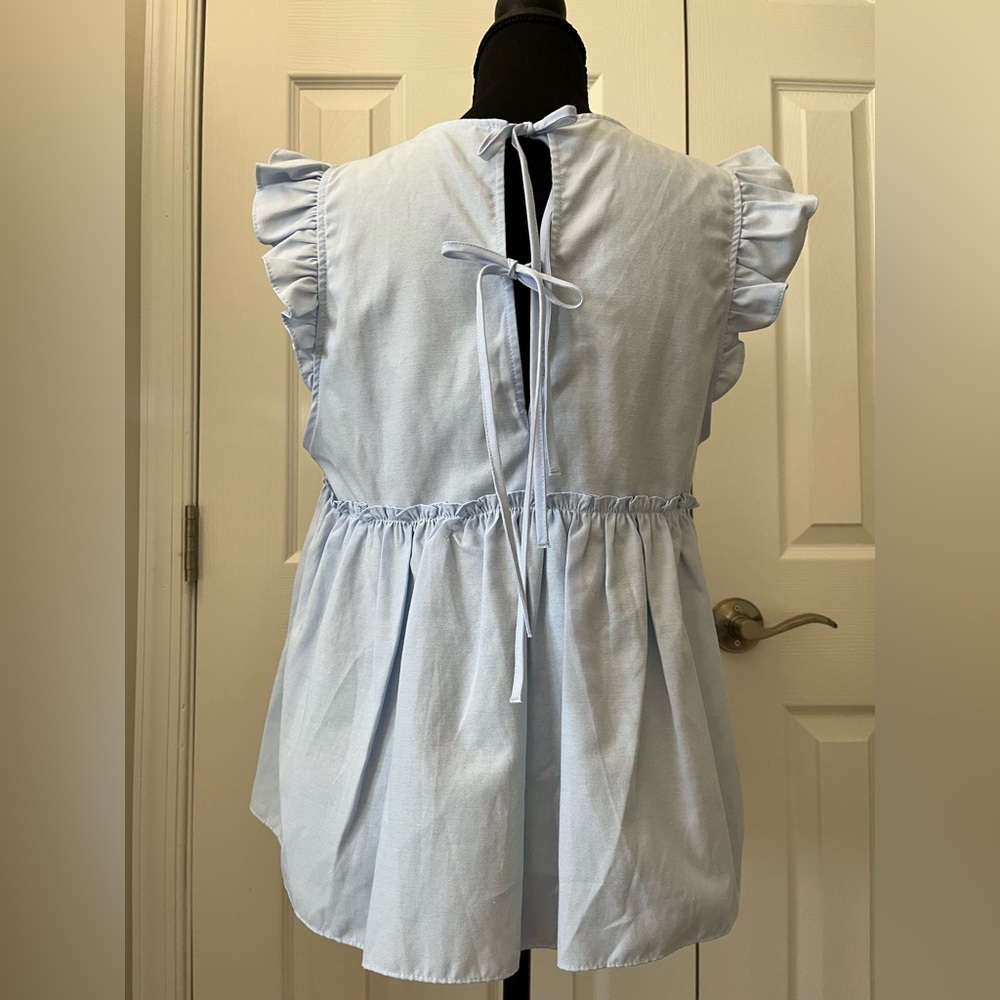 Zara Blue Peplum Ruffle Top Medium - Picture 4 of 10